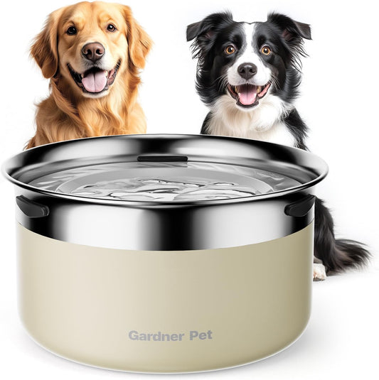 Gardner Pet Dog Bowls 1 Gallon (3.85L) Stainless Steel No Spill Water Bowl, Slow Water Feeder Metal Dog Bowls, Spill Proof Water Dispenser for Large Dogs, Promotes Healthy Hydration(White) - Pet Explorer