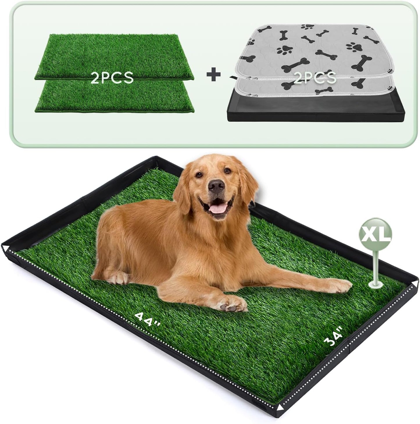 Dog Grass Pad with Foldable Dog Litter Box,Extra Large Liner Base for Balcony，Ultra-Absorbent Artificial Grass Pads for Dogs Pee Pad Holder, Potty Training, 2 PCS Reusable Pee Pad - Pet Explorer