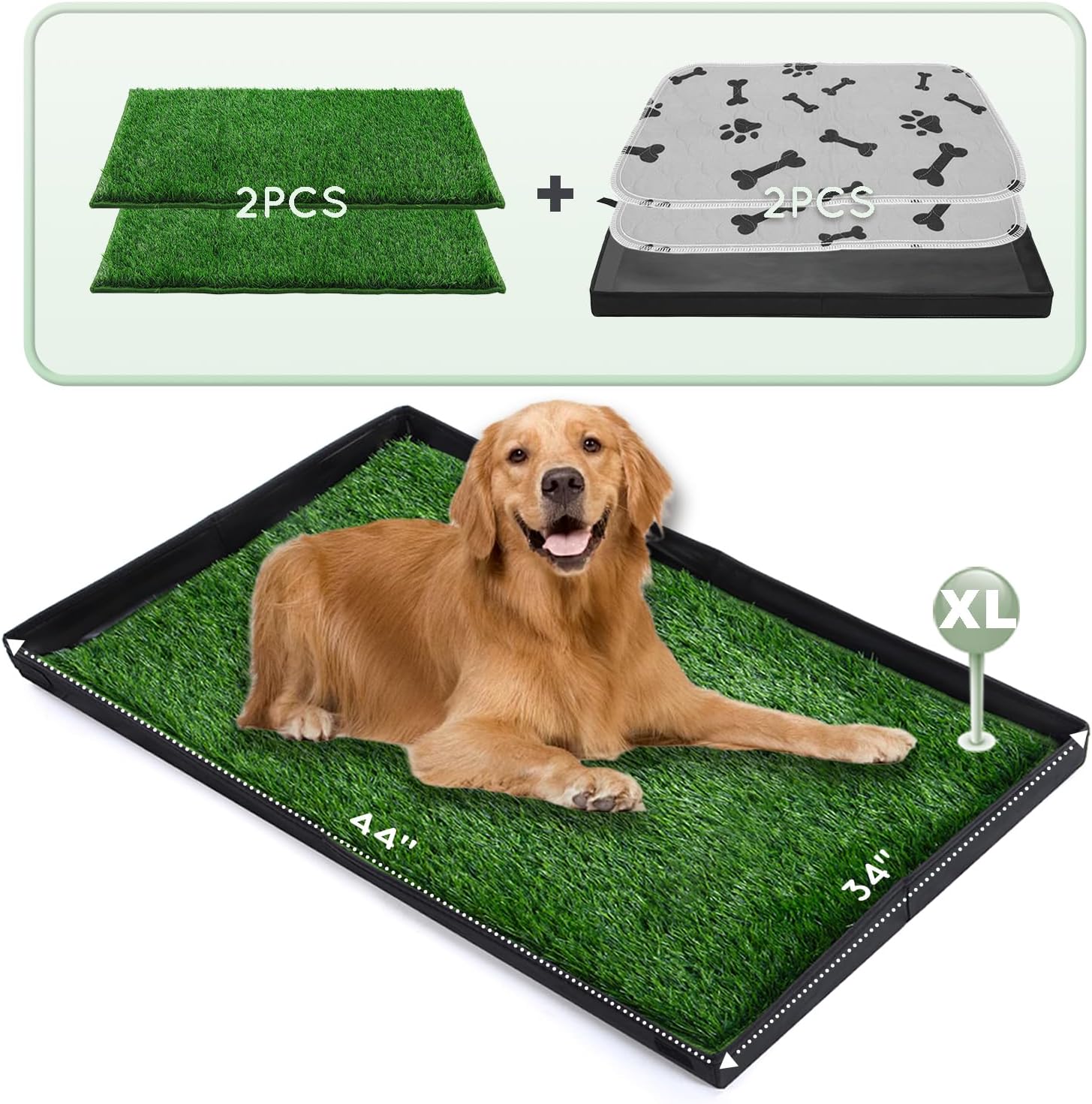 Dog Grass Pad with Foldable Dog Litter Box,Extra Large Liner Base for Balcony，Ultra-Absorbent Artificial Grass Pads for Dogs Pee Pad Holder, Potty Training, 2 PCS Reusable Pee Pad - Pet Explorer