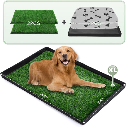 Dog Grass Pad with Foldable Dog Litter Box,Extra Large Liner Base for Balcony，Ultra-Absorbent Artificial Grass Pads for Dogs Pee Pad Holder, Potty Training, 2 PCS Reusable Pee Pad - Pet Explorer