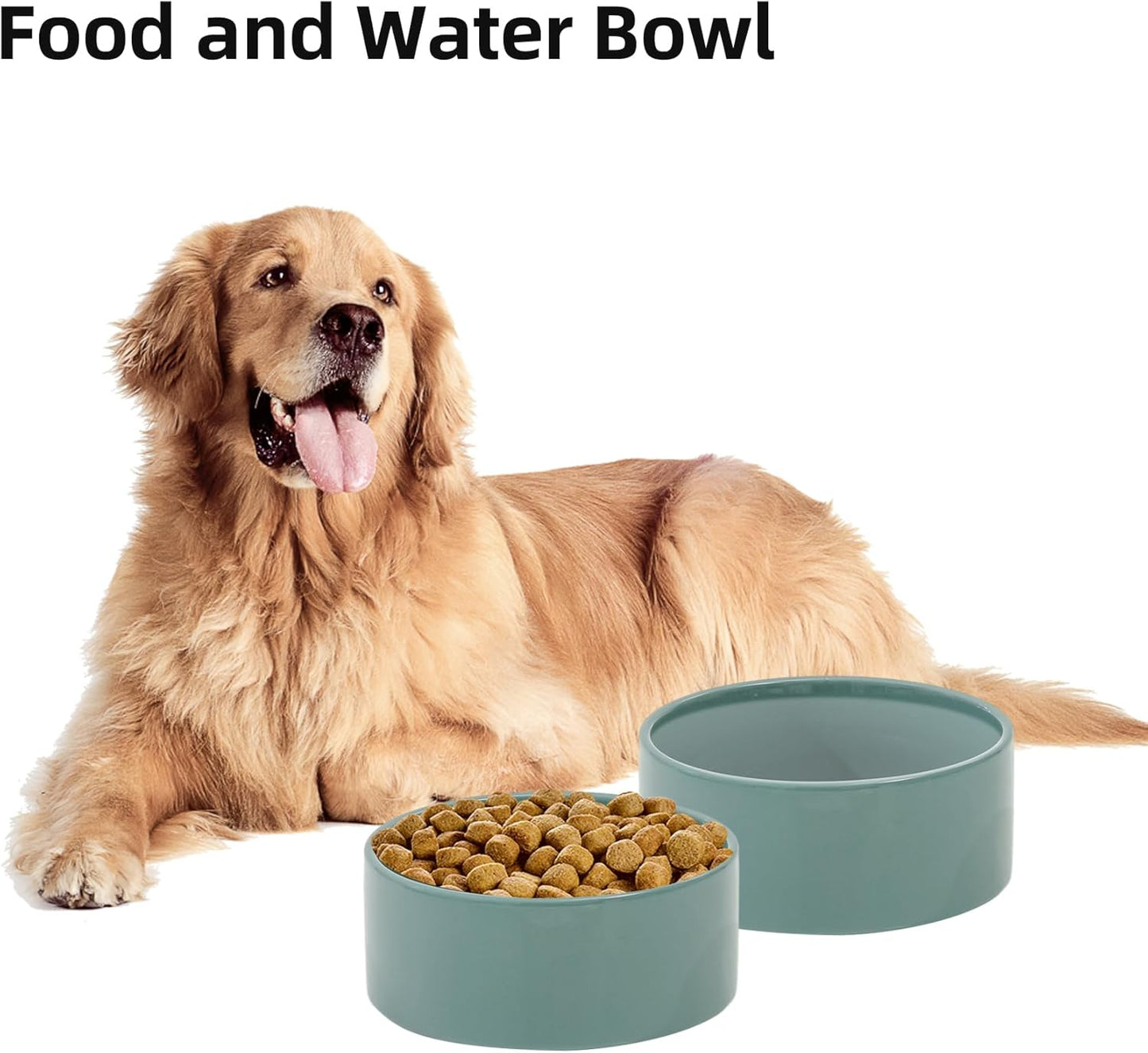 Ceramic 7.3inch Dog Bowl, Food and Water Bowl for Medium Breed Dog, Pet Feeder for Replacement (Single Bowl, Dark Green) - Pet Explorer
