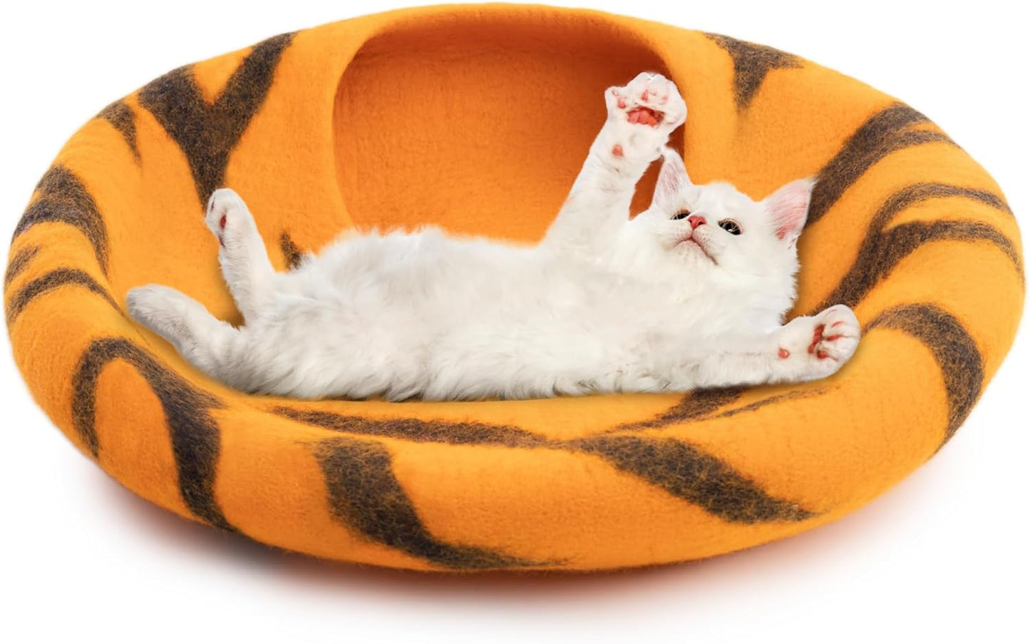 Woolygon Premium Felt Cat Cave Bed – Wool Kitty Beds Handcrafted Kitten Caves Bed for Indoor Cats - Made from 100% Eco-Friendly Merino Wool, Foldable Cat Hidewawy Covered Cat House Pod - Pet Explorer