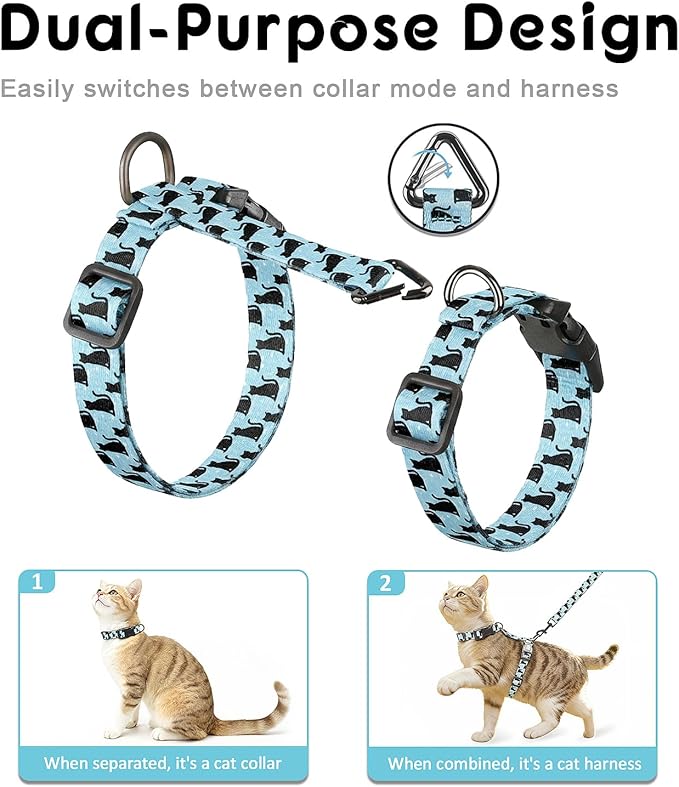Halypet 2-Pack Cat Harness and Leash Set, Escape Proof 3-in-1 Adjustable Harness for Cats, Soft Lightweight, Easy On & Control for Walking, Travel & Outdoor Use, Small (Navy & Blue)