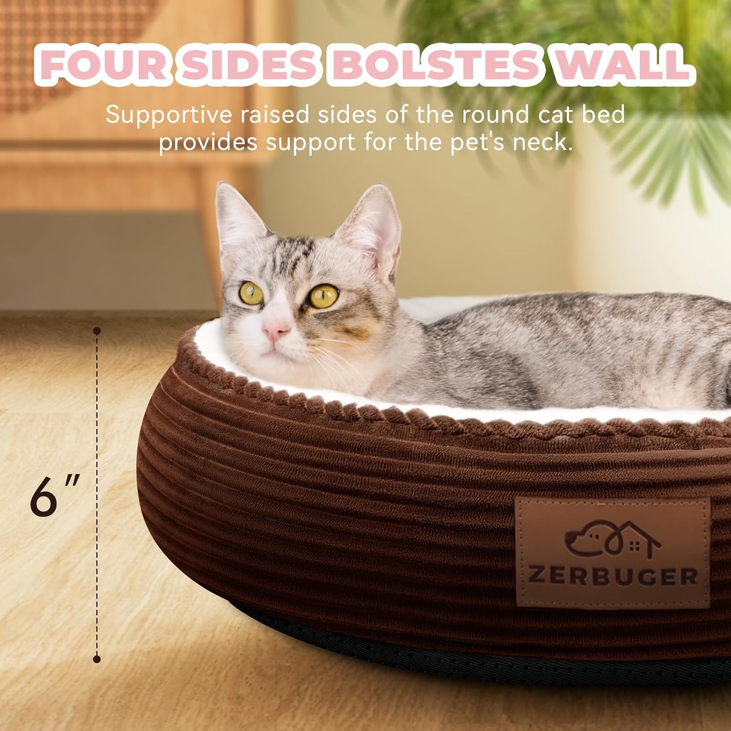 20in Washable Cat Beds for Indoor Cats - Round Donut Pet Bed for Cats, Small Dogs, Puppy, Kitten - Anti-Slip Bottom, Calming Bed Gift - Brown - Pet Explorer