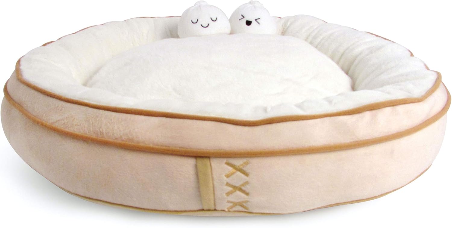 TONBO Soft Plush Small Cute and Cozy Food Dog Cat Bed, Washer and Dryer Friendly (Dim Sum) - Pet Explorer