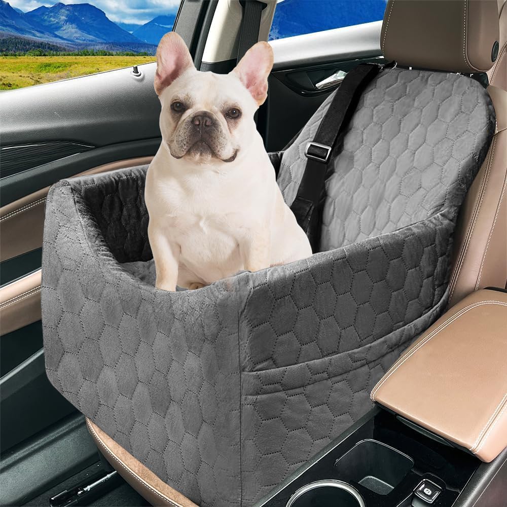 Dog Car Seat for Small/Medium Dogs - Dog Booster Seat with Safety Straps & Non-Slip Base, Travel Pet Car Seat with Storage Pockets, Washable & Removable, Suitable for Dogs Under 35 lbs (Gray) - Pet Explorer