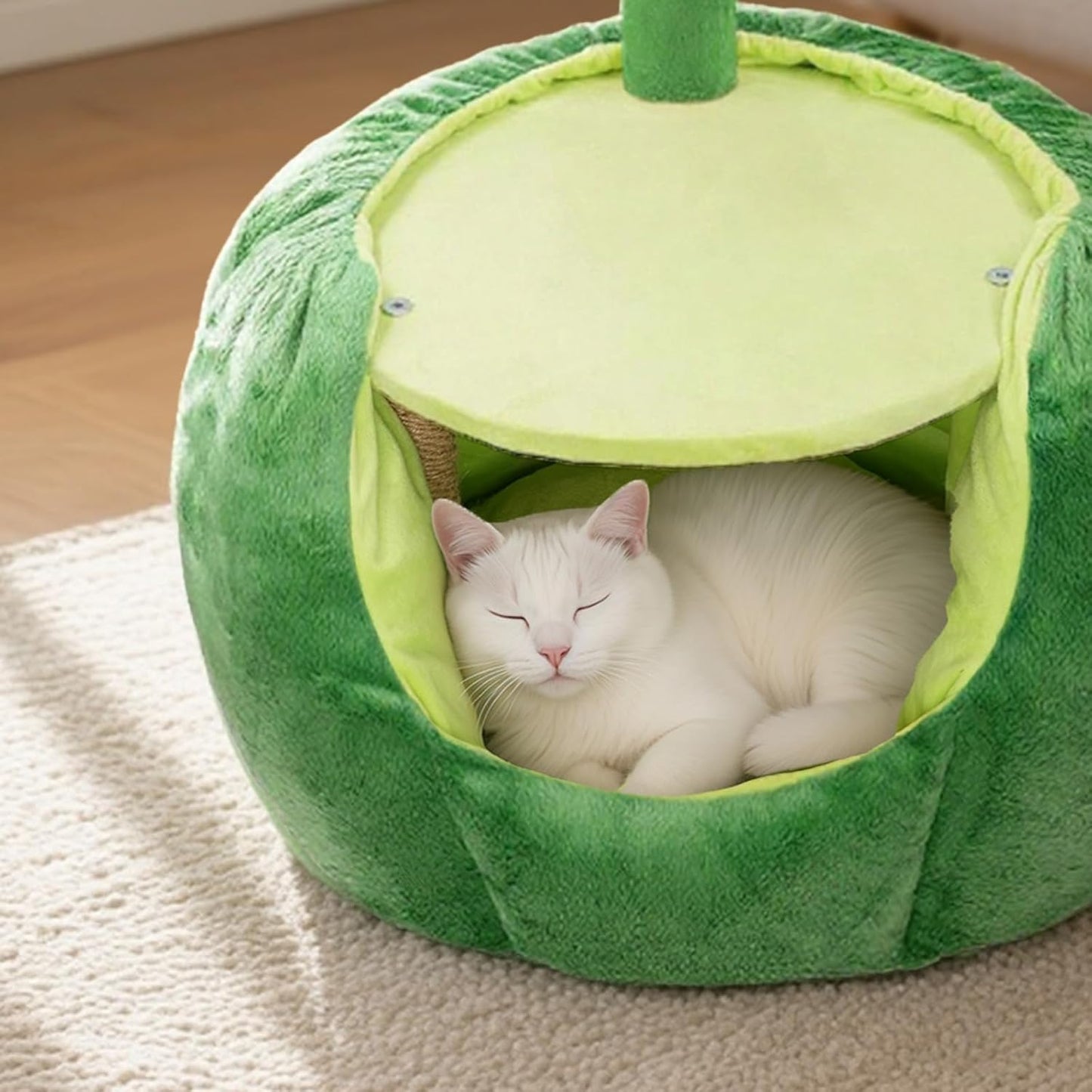 Cat Houses for Indoor Cats, Small Cat Tree with Sisal Mat and Plush Perch, Cute Cat Bed Cave with Soft Pillow, Sunflower Design - Pet Explorer