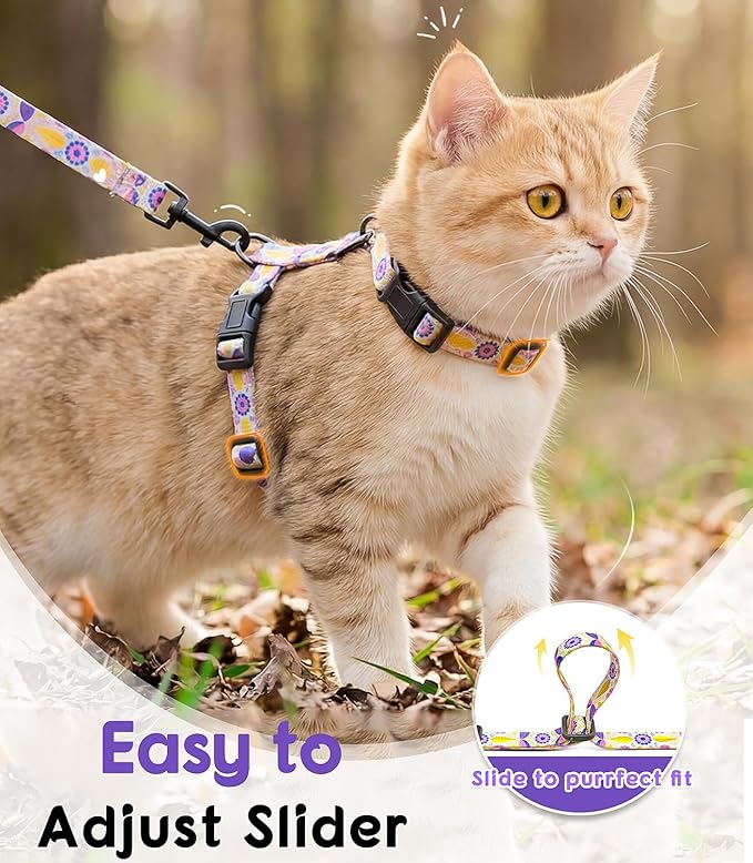 Halypet Cat Harness and Leash Set, Escape Proof 3-in-1 Adjustable Harness for Cats & Kitten, Soft Lightweight, Easy On & Control for Walking, Travel & Outdoor Use, Pastel Floral, Small