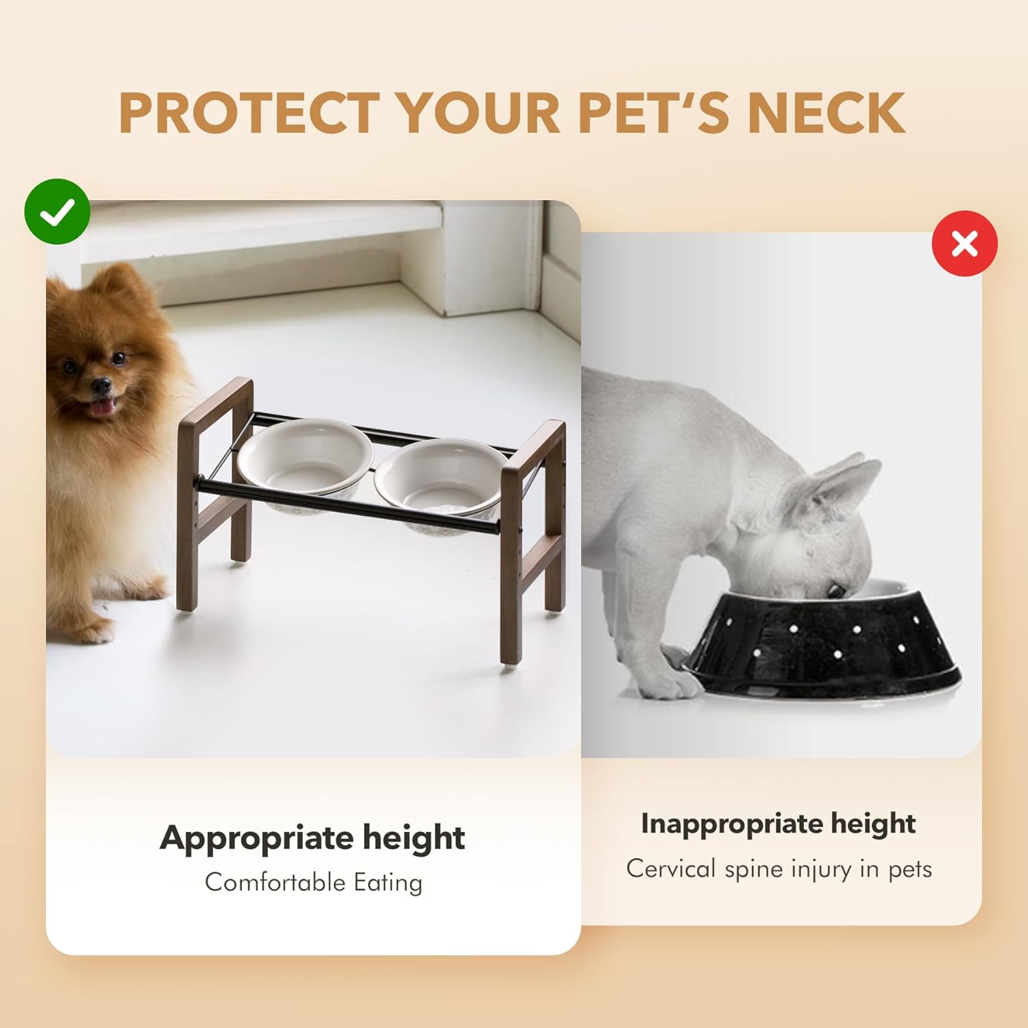 6.3inch Ceramic Adjustable Raised Double Bowls Set with Stand, 3 Heights Elevated, 2 Placement Options,Food and Water Bowls for Adult Cat Small and Medium Dog(Reactived Glaze -White) - Pet Explorer