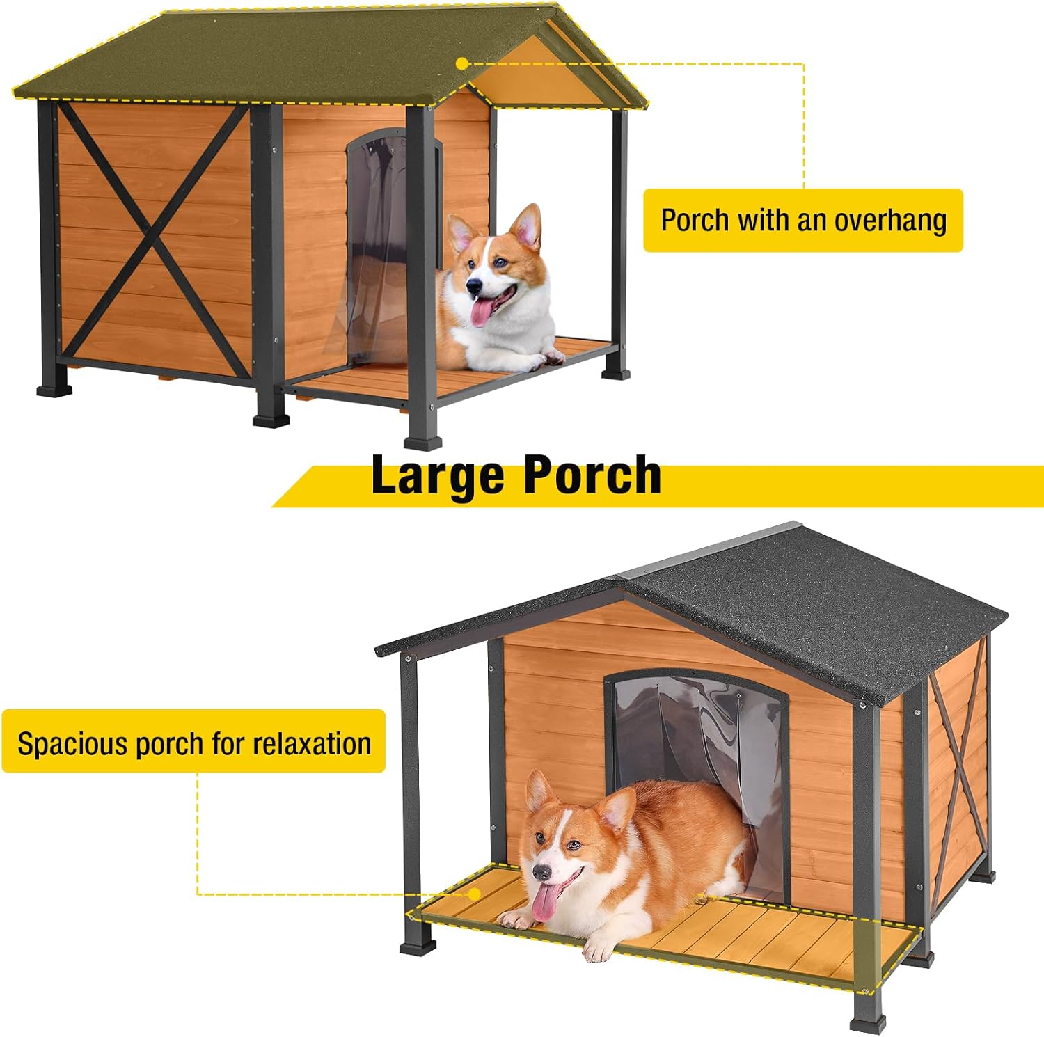 Aivituvin Outdoor Dog House with Chewproof Strong Metal Frame Outside Dog Kennel Weatherproof for Medium to Large Dogs, (41.5" L x 41.4" D x 34.1" H) - Pet Explorer