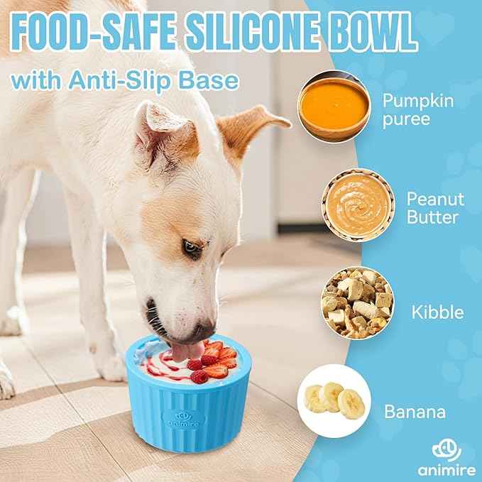 Dog Lick Bowl, Anxiety Relief Dog Licking Mat Freezer Treat Dispenser, Non-Slip Anti-Choking Silicone Slow Feeder Lick Bowl for Small Medium & Large Breed Dogs, BPA Free(Light Blue,M-L)
