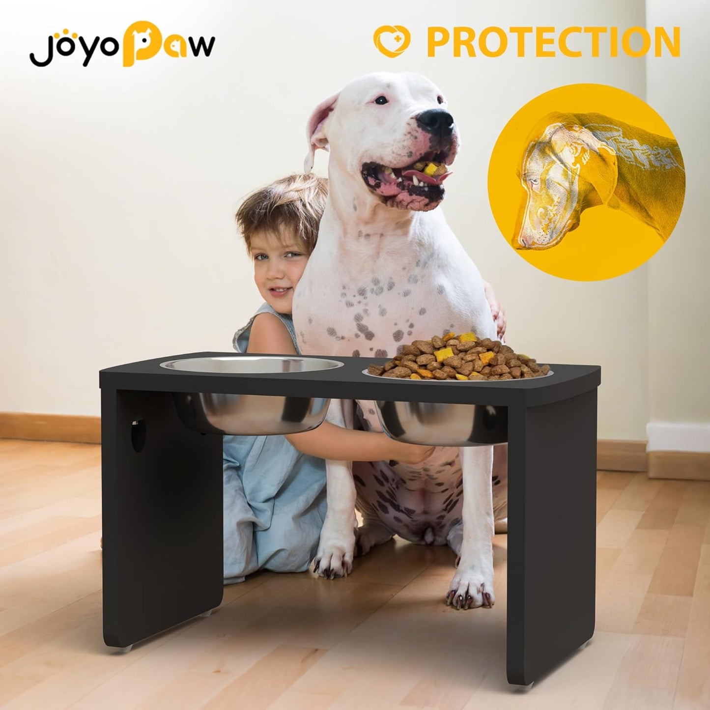 Elevated Dog Bowls, Bamboo Raised Dog Bowl for Large Dogs, with 2 Stainless Steel Bowls (13'' Tall-68oz Bowl, Black) - Pet Explorer