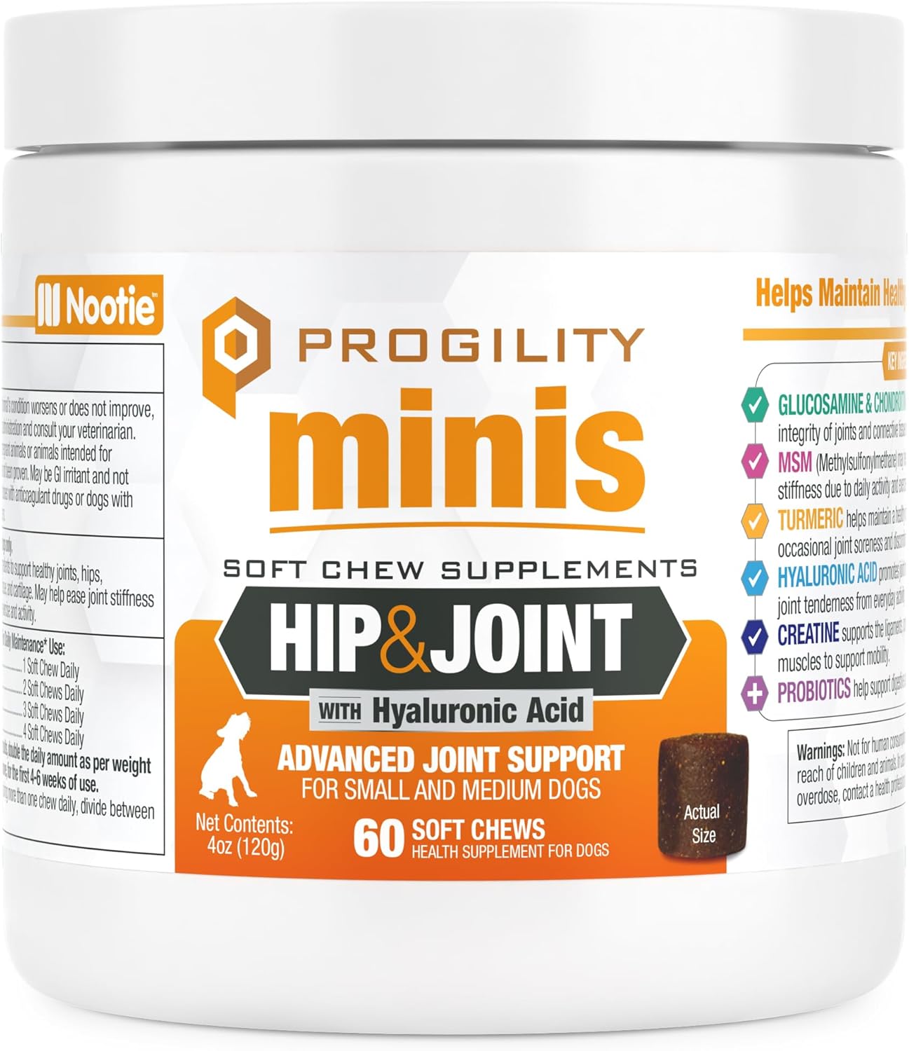Nootie Progility Mini Hip & Joint Small & Medium Breed Chew Supplement for Dogs, 60 Count - Pet Explorer