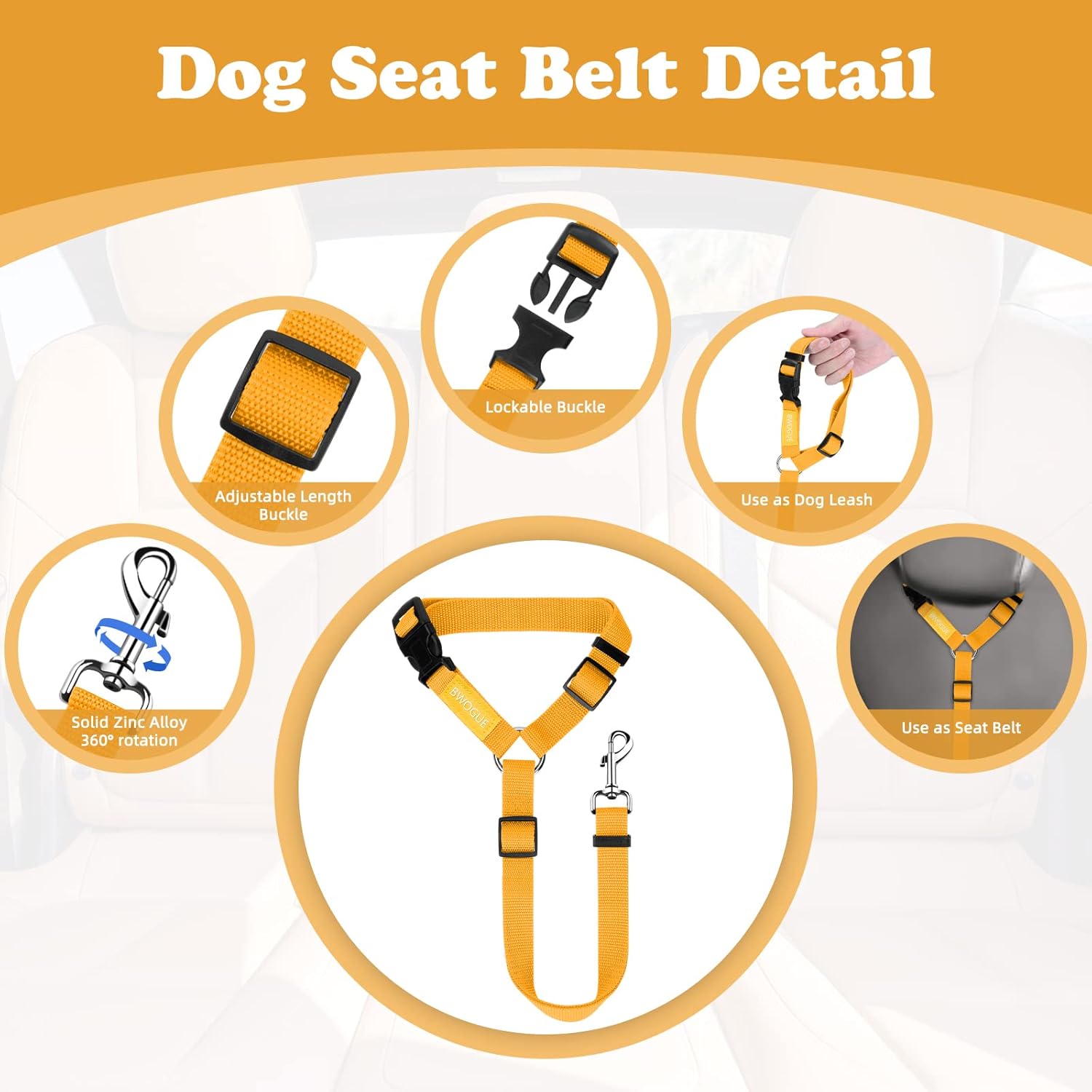 BWOGUE Pet Dog Cat Seat Belts, Car Headrest Restraint Adjustable Safety Leads Vehicle Seatbelt Harness (1 Pack) - Pet Explorer