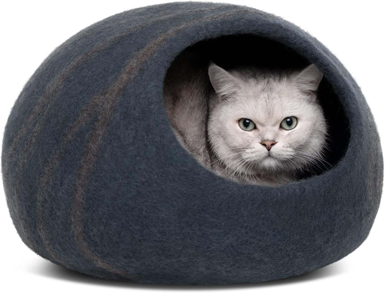MEOWFIA Premium Felt Cat Bed Cave - Handmade 100% Merino Wool Bed for Cats and Kittens (Large, Slate Grey) - Pet Explorer