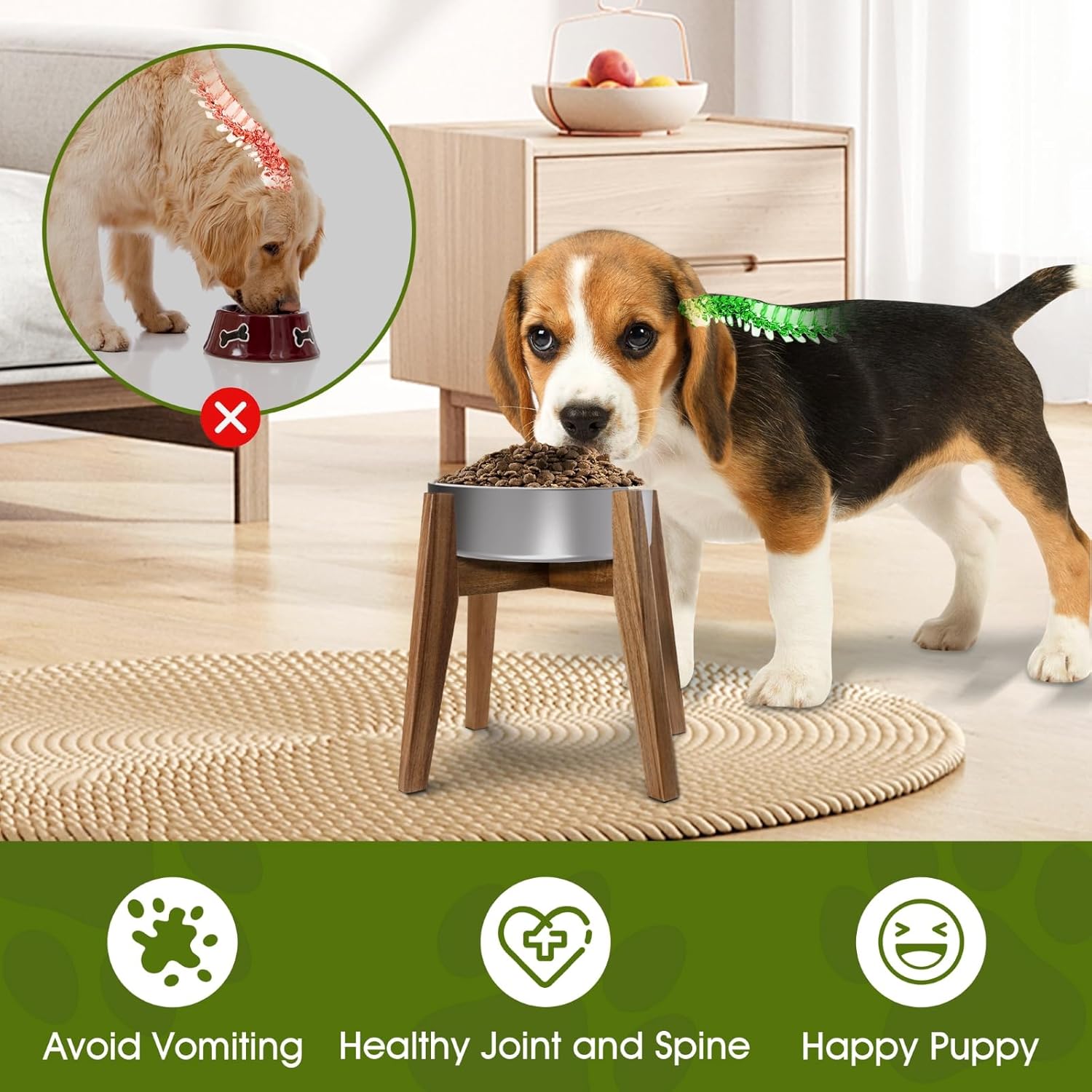 Solid Acacia Hardwood Elevated Dog Bowl Stand, Raised Feeder for Medium & Large Dogs, Fits up to 9″ Bowls, Improves Posture and Reduces Neck Strain, Stand Only - Pet Explorer