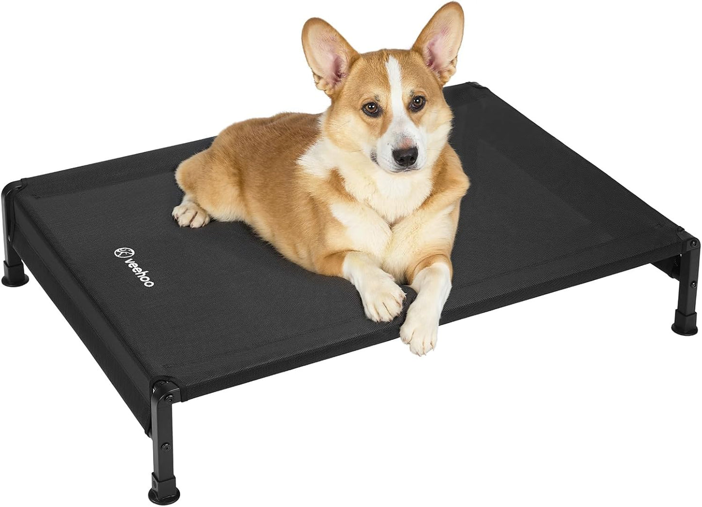 Veehoo Cooling Outdoor Dog Bed, Heavy Duty Elevated Pet Bed with Washable & Breathable Teslin Mesh, Non-Slip Silicon Feet, Dog Cot Bed with Support Hem, 35" x 22", Black, CWC2433 - Pet Explorer