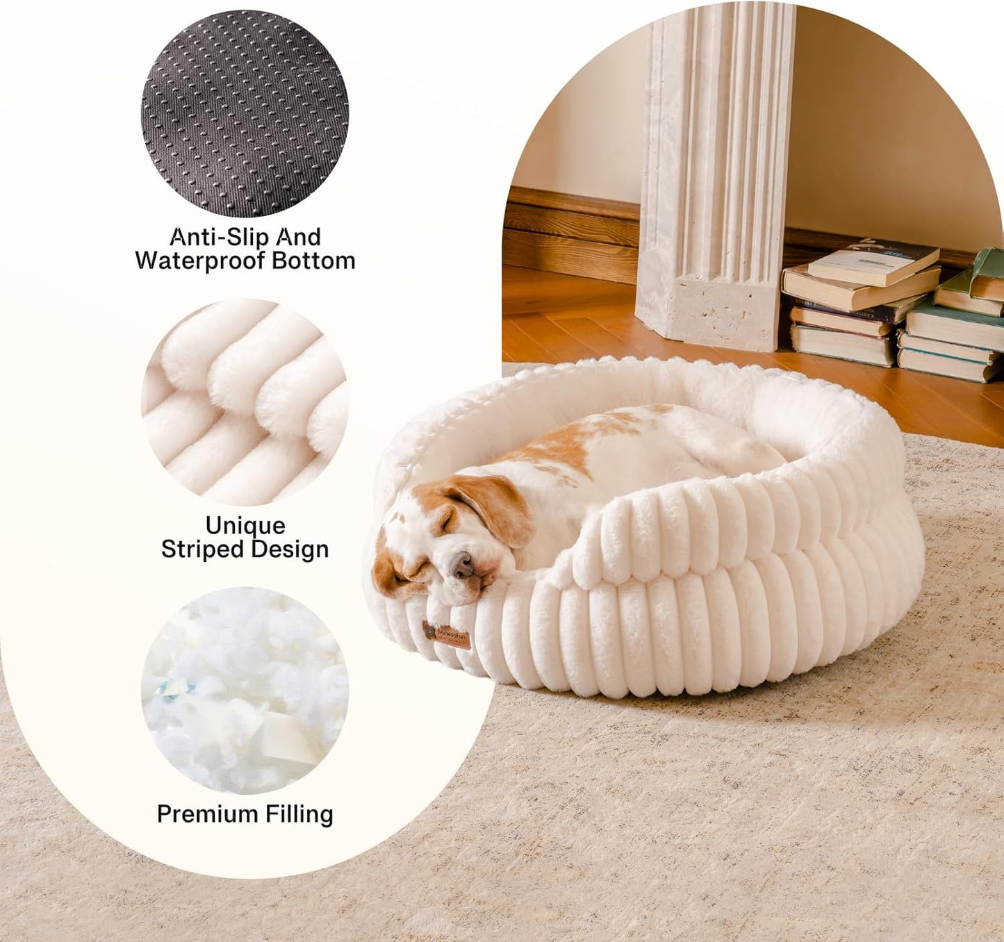 MEWOOFUN Washable Small Dog Bed, Cat Beds for Indoor Cats with Anti-Slip Bottom, Round Pet Bed for Puppy and Kitten (Beige, 24"x24"x9") - Pet Explorer