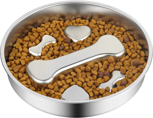 Slow Feeder Dog Bowl - 2 Cups Stainless Steel Dog Slow Feeder Food Bowl, Metal Non-Slip Lick Plate,Puppy or Cat Food Holder,Pet Supplies,Puzzle Maze Dish for Small & Medium Sized Breeds - Pet Explorer