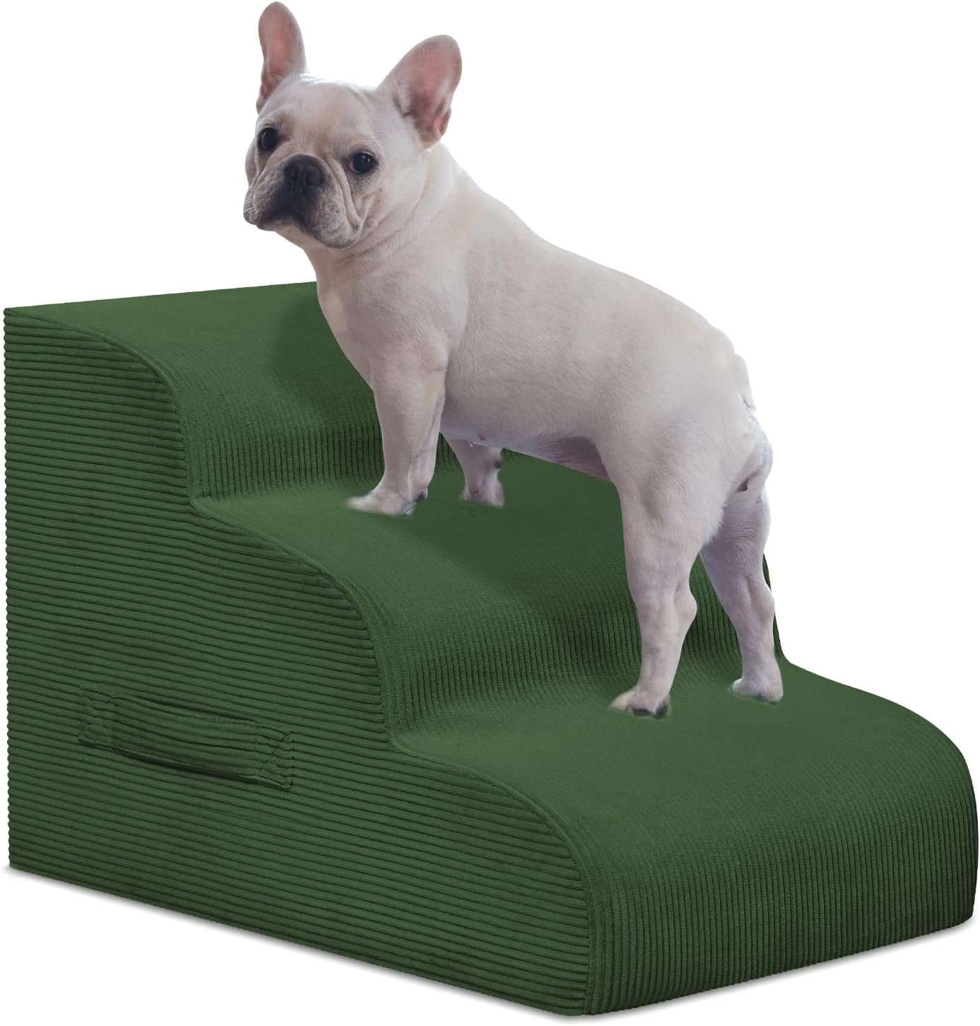 Dog Steps for Small Dogs, 3-Step Pet Ramp Stairs for High Beds and Sofa, Non-Slip Pet Stairs for Small Dogs and Cats, Removable and Easy to Clean Cover, Green - Pet Explorer