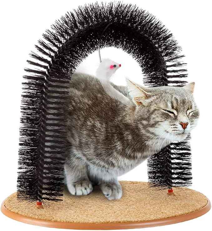 Cat Self Groomer Brushes for Indoor Cats, Cat Face Scratcher Brush Arch Scratching Board Scratch Pad Massager for Shedding, Head Hair Grooming Posts for Rubbing Deshedding w/Cute Kitten Toy