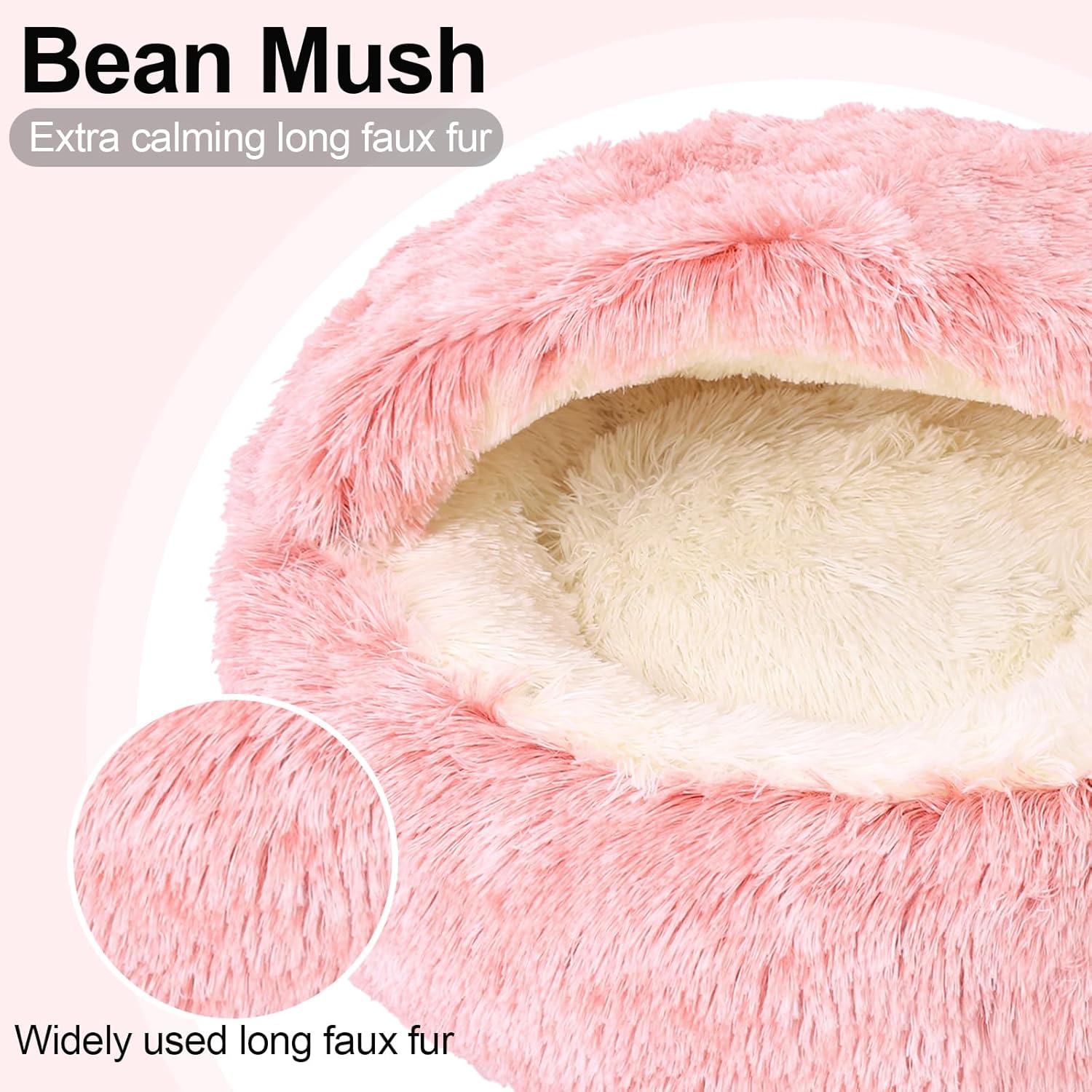 Calming Bean Mush Beds & Cat Cave with Hooded Cover, Removable Washable Round Beds for Small and Medium Pets, Anti-Slip Faux Fur, Fits Up to 15/25 lbs - Pet Explorer