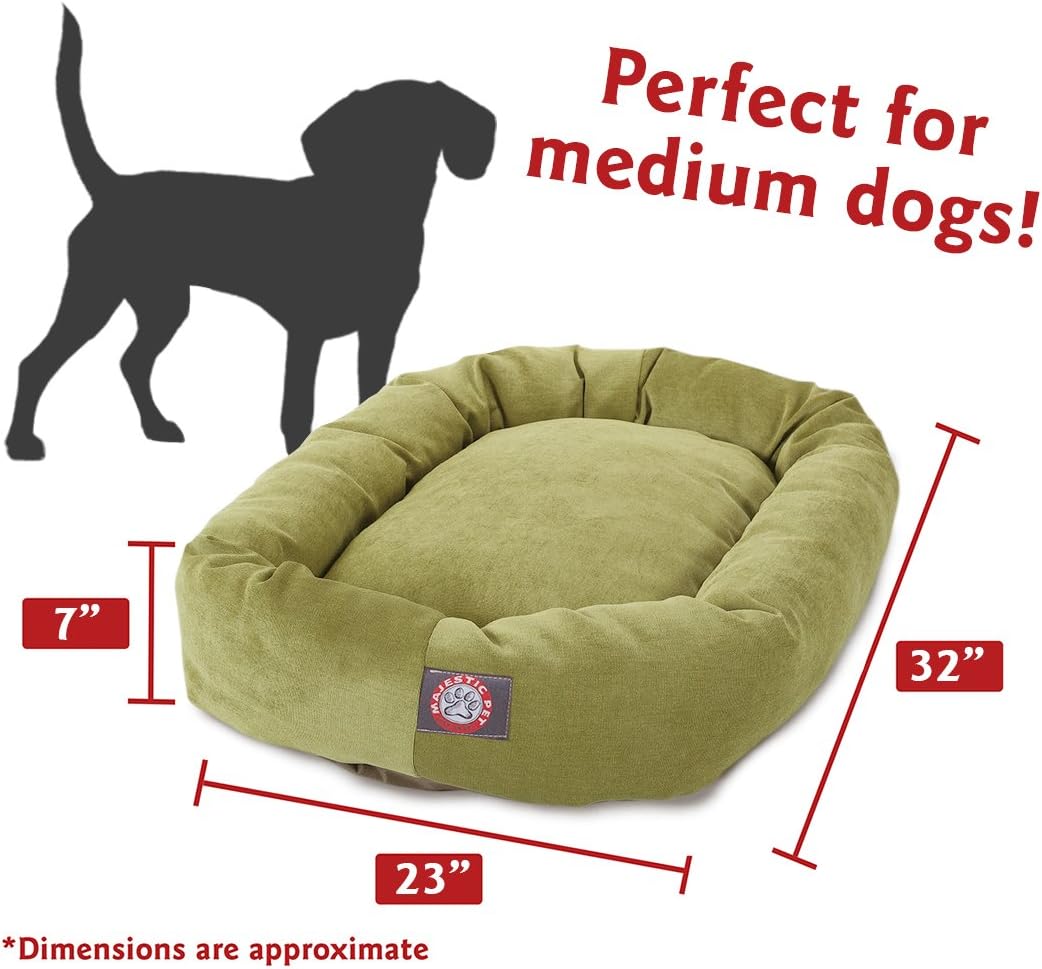 Majestic Pet 32 Inch Micro Velvet Calming Dog Bed Washable 32x23x7 (inch) – Cozy Soft Round Donut Dog Bed with Spine for Head Support - Pet Bed Medium – Apple - Pet Explorer