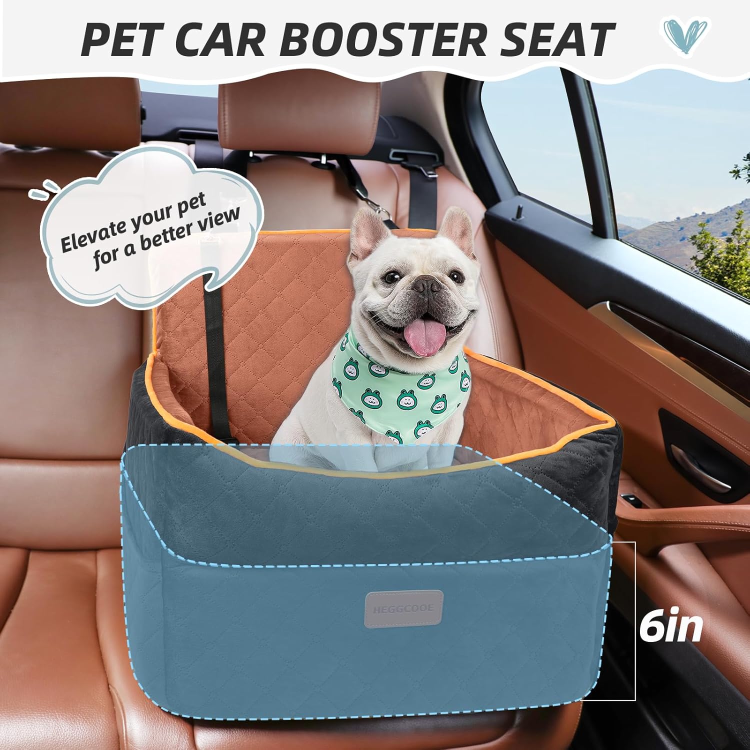Small Dog Car Seat, Memory Foam Dog Booster Seats with Thick Cushion for Medium Dogs Under 35lbs, Detachable Washable Pet Car Seat Travel Bed with Storage Pockets,2 Safety Belts - Pet Explorer