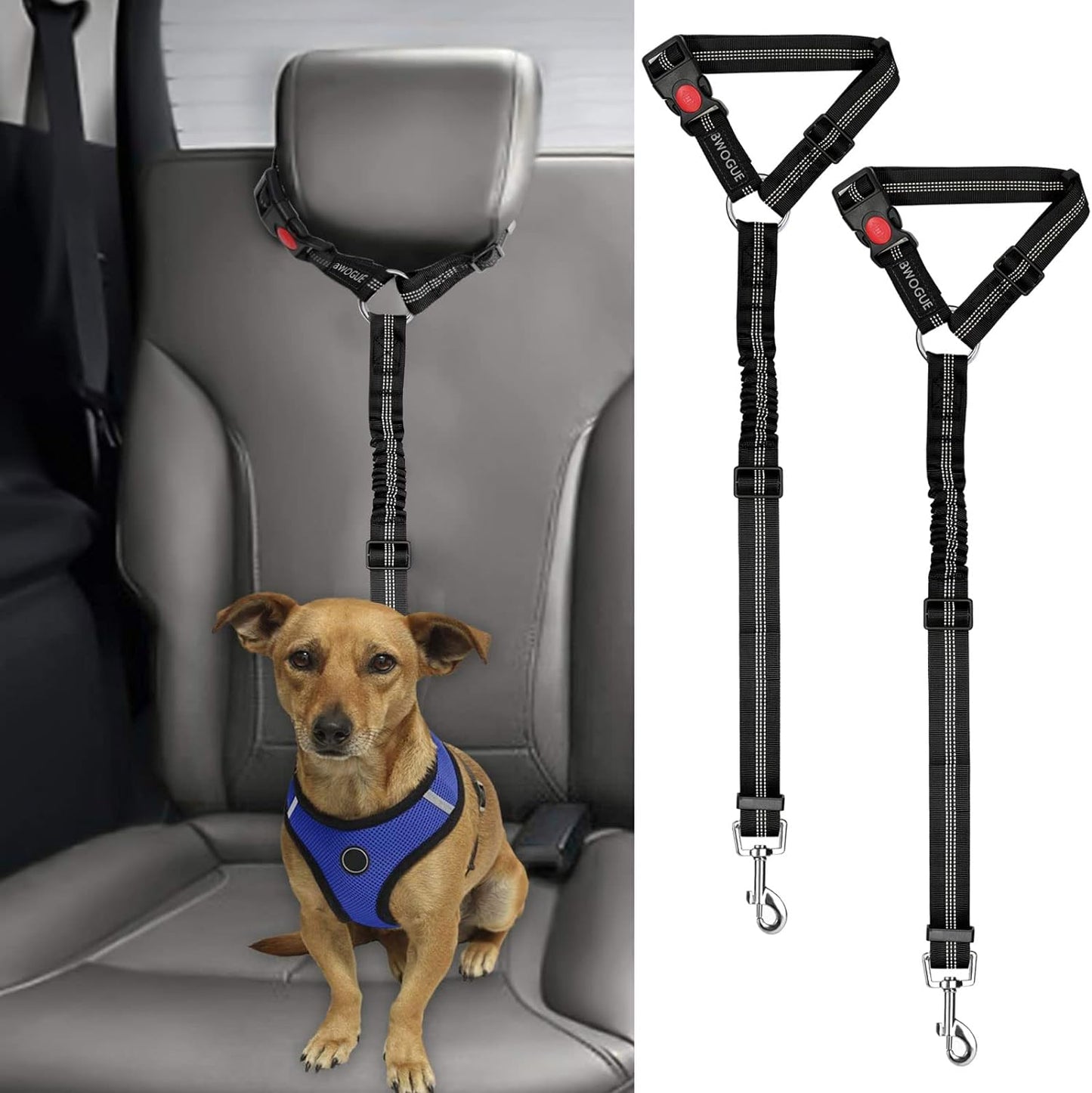 BWOGUE 2 Packs Dog Cat Safety Seat Belt Strap Car Headrest Restraint Adjustable Nylon Fabric Dog Restraints Vehicle Seatbelts Harness - Pet Explorer