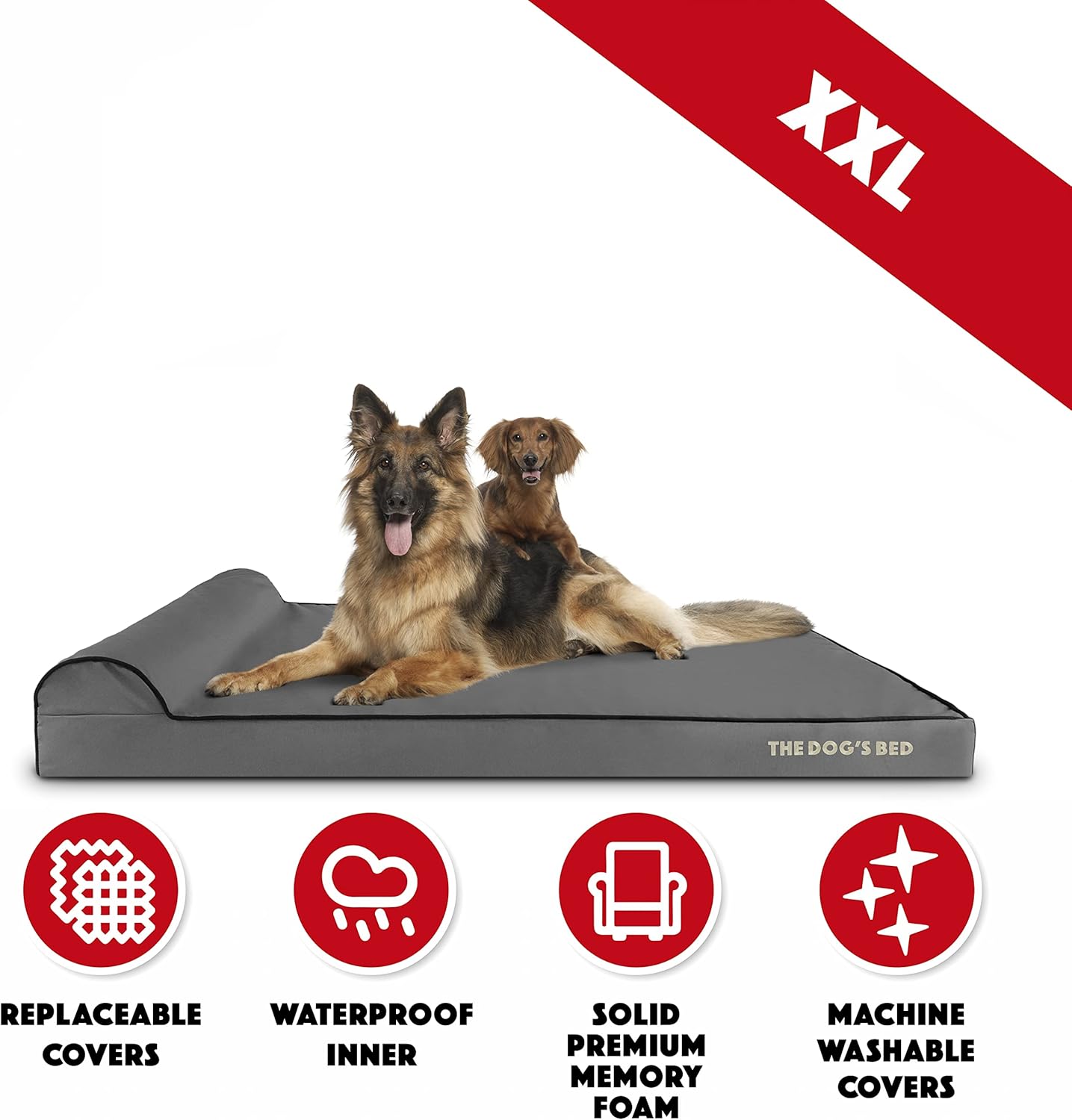 The Dog’s Bed Orthopedic Headrest Dog Bed XXL Grey/Black 54x36, Memory Foam, Pain Relief for Arthritis, Hip & Elbow Dysplasia, Post Surgery, Lameness, Veterinary Approved, Waterproof Washable Cover - Pet Explorer