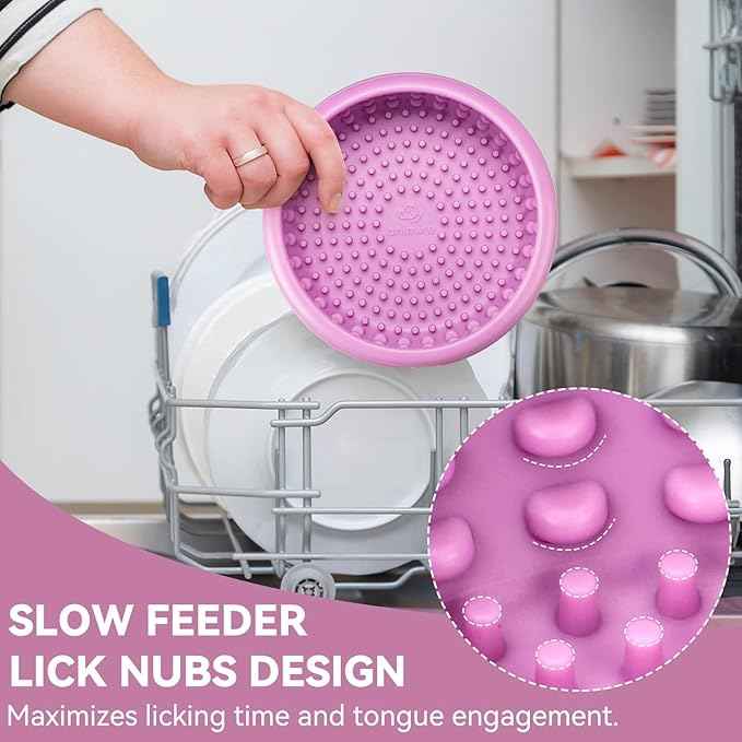 Dog Lick Bowl, Animire Freeze Lick Mat for Dogs, Non-Slip Slow Feeder Licking Bowl Enrichment Treat for Distraction Anxiety Relief, Food Grade Silicone, Dishwasher Safe(Pastel Purple,S)