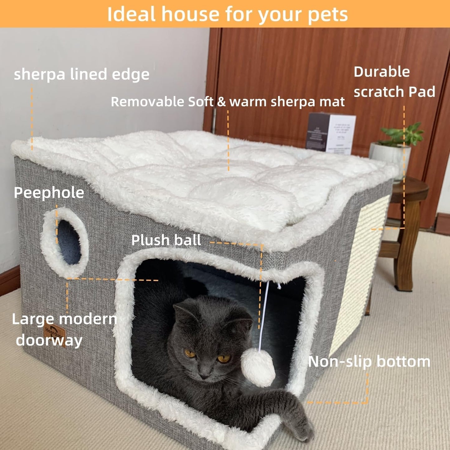 Cat Bed for Indoor Cats,Covered Cat Cave House & Furniture with Scratch Pad,Foldable Cat Hideaway Hut Cute Cat Condo with Soft Washable Mat for Multi Small Pet Under 30 lbs,Green - Pet Explorer