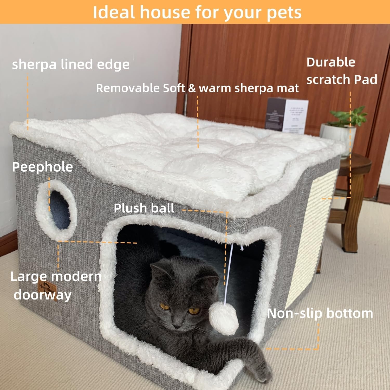 Cat Bed for Indoor Cats,Covered Cat Cave House & Furniture with Scratch Pad,Foldable Cat Hideaway Hut Cute Cat Condo with Soft Washable Mat for Multi Small Pet Under 30 lbs,Green - Pet Explorer