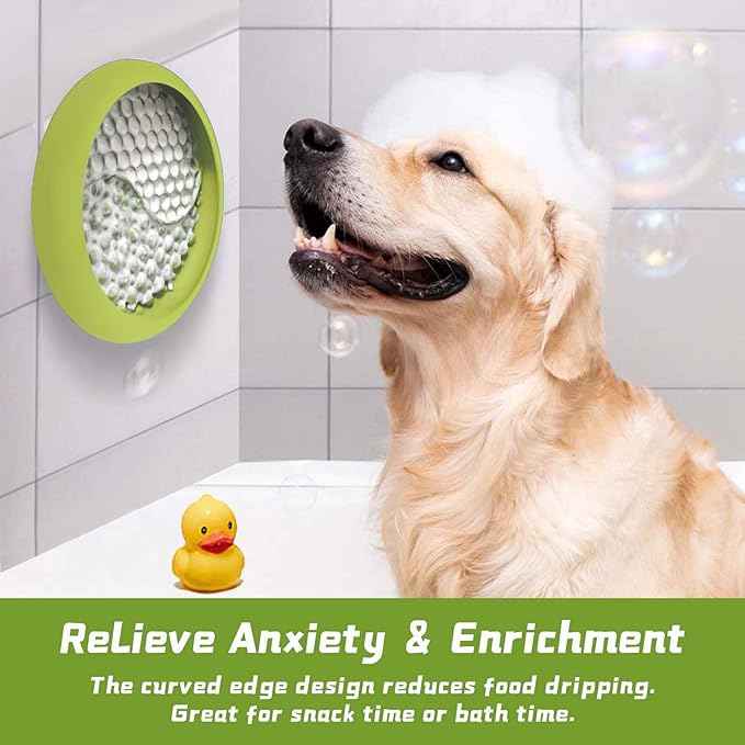 Dog Lick Bowl, Non-Slip Dog Slow Feeder Licking Mat Treat Dispenser, Interactive and Enrichment Toys, Boredom & Anxiety Reducer, BPA Free Silicone (Green, Large)