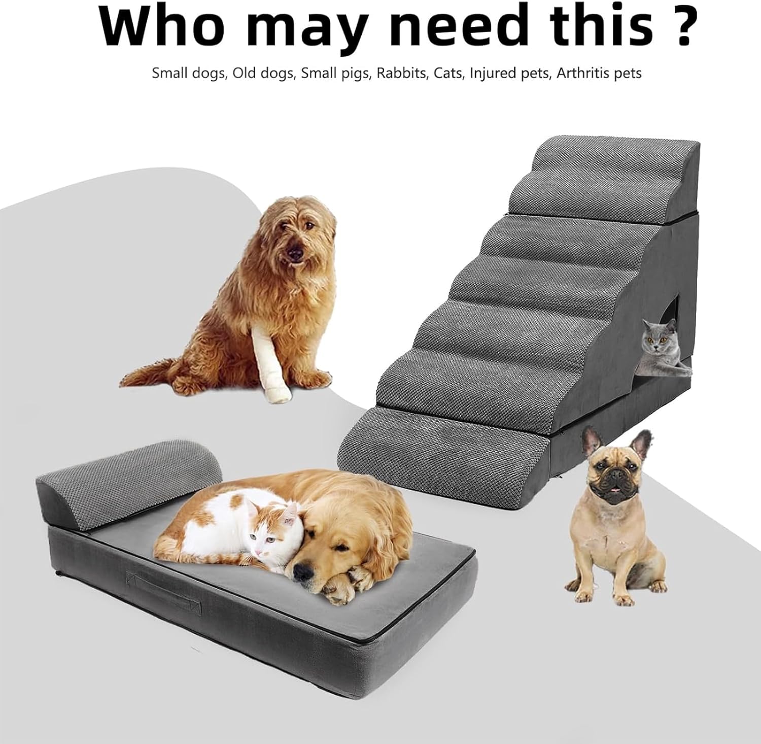 Foam Dog Stairs & Steps Ramps for High Beds 30-36 inches High Tall Large Dogs, LitaiL 7 Step Pet Stairs Steps for High Beds 30 inch Small Dogs, Non-Slip Dog Ramps for Bed - Pet Explorer
