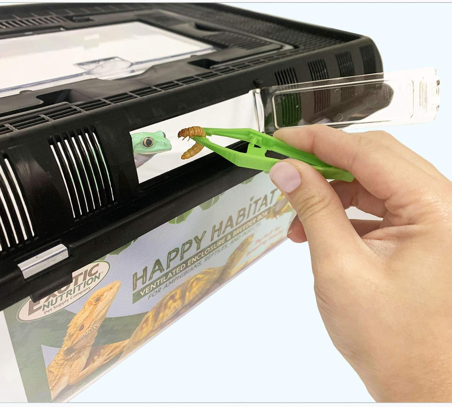Happy Habitat (Large) - Ventilated Enclosure & Breeder Box - for Live Feeder Insects, Reptiles, Amphibians & Other Small Pets - Durable Plastic Portable Terrarium - Pet Explorer