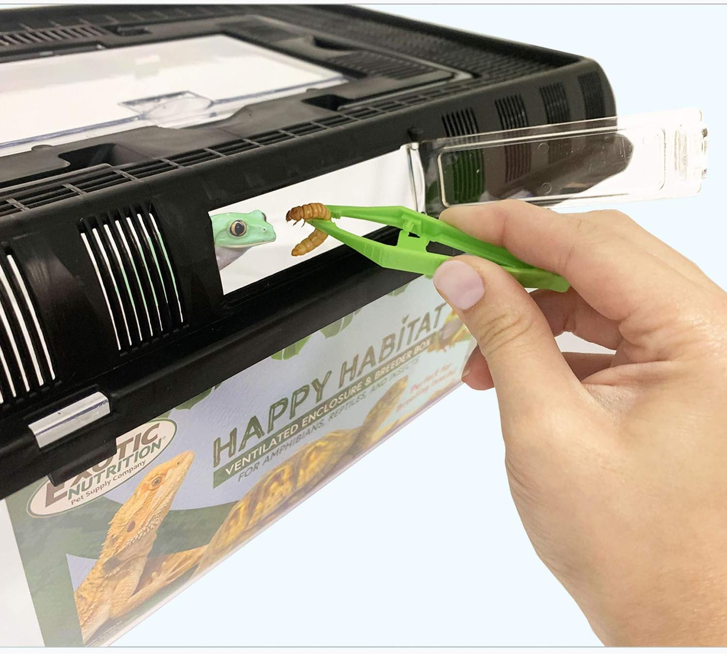 Happy Habitat (Large) - Ventilated Enclosure & Breeder Box - for Live Feeder Insects, Reptiles, Amphibians & Other Small Pets - Durable Plastic Portable Terrarium - Pet Explorer
