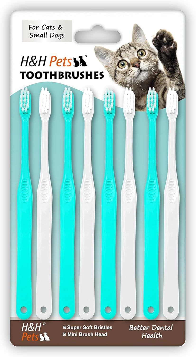 H&H Pets Toothbrush for Small Dogs & Cats - Soft and Extra Small Toothbrush Designed for Cats, Puppies, and XS Breed Dogs Like Teacups, Chihuahuas, Yorkshire, and Poodle, 8 Count Pack - Pet Explorer