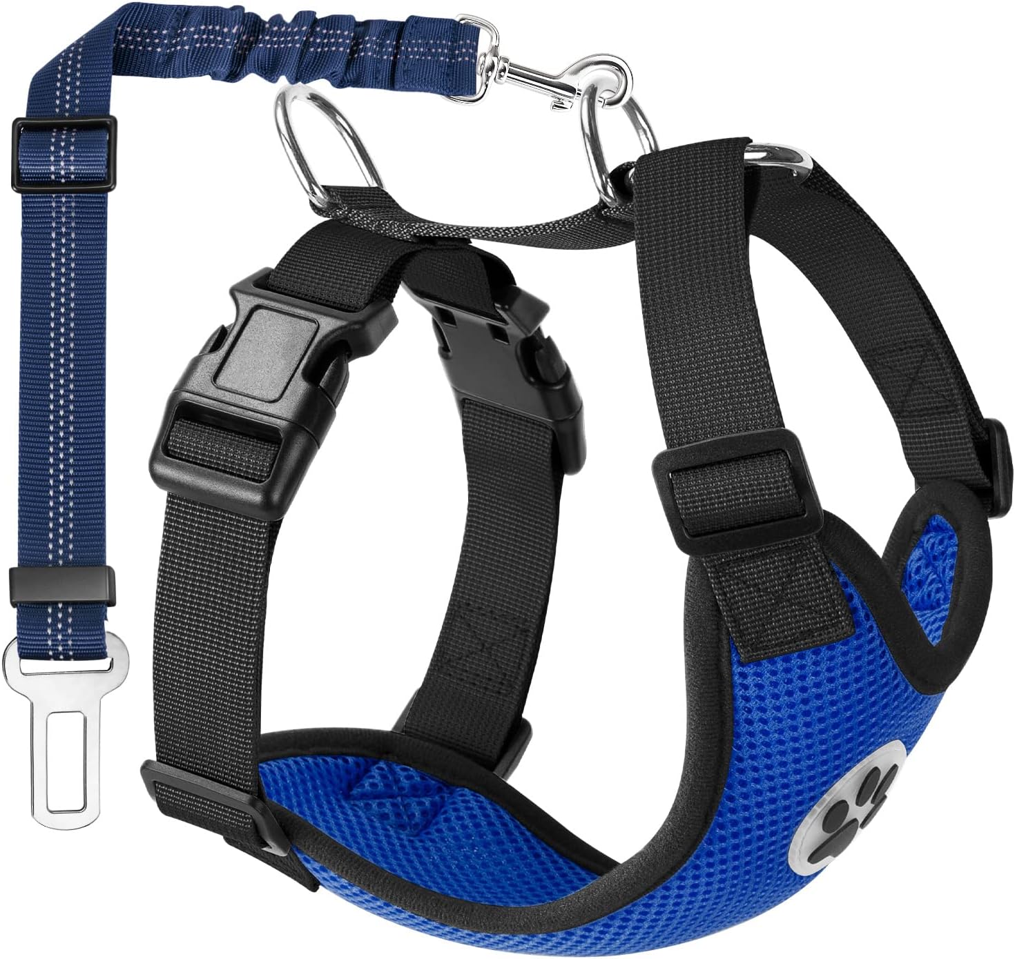 Lukovee Dog Seat Belt for Car, Adjustable Dog Car Harness for Large Medium Small Dogs, Soft Padded & Breathable Mesh Dog Seatbelt with Car Vehicle Connector Strap (Blue,XX-Small) - Pet Explorer