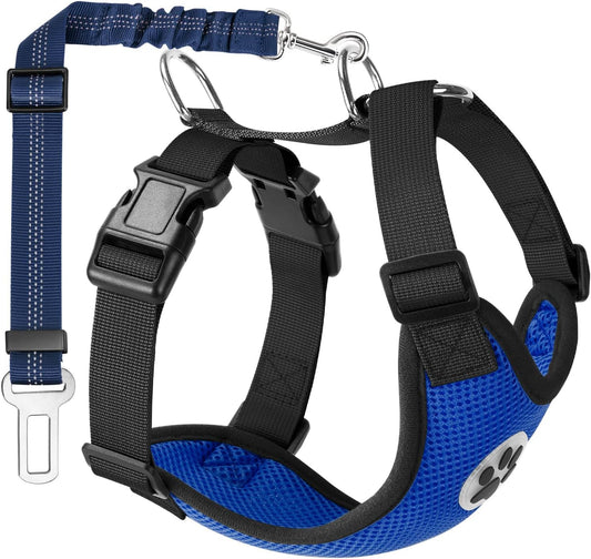 Lukovee Dog Seat Belt - Adjustable Dog Car Harness for Large, Medium, Small Dogs - Soft Padded & Breathable Mesh Dog Seatbelt with Vehicle Connector Strap (Blue, X-Small) - Pet Explorer