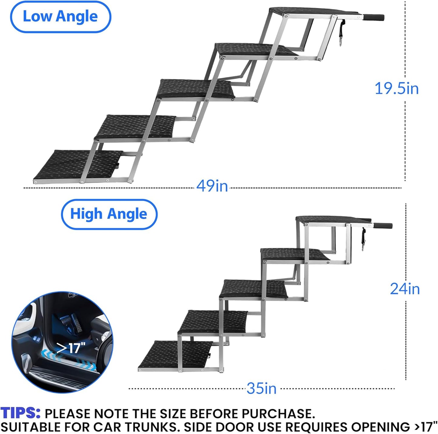 Niubya Portable Folding Dog Stairs for Cars, SUVs, Trucks - Lightweight Pet Ramp for Large Dogs with Non-Slip Surface - Reinforced Steps Support Up to 200 lb, 5 Steps - Pet Explorer