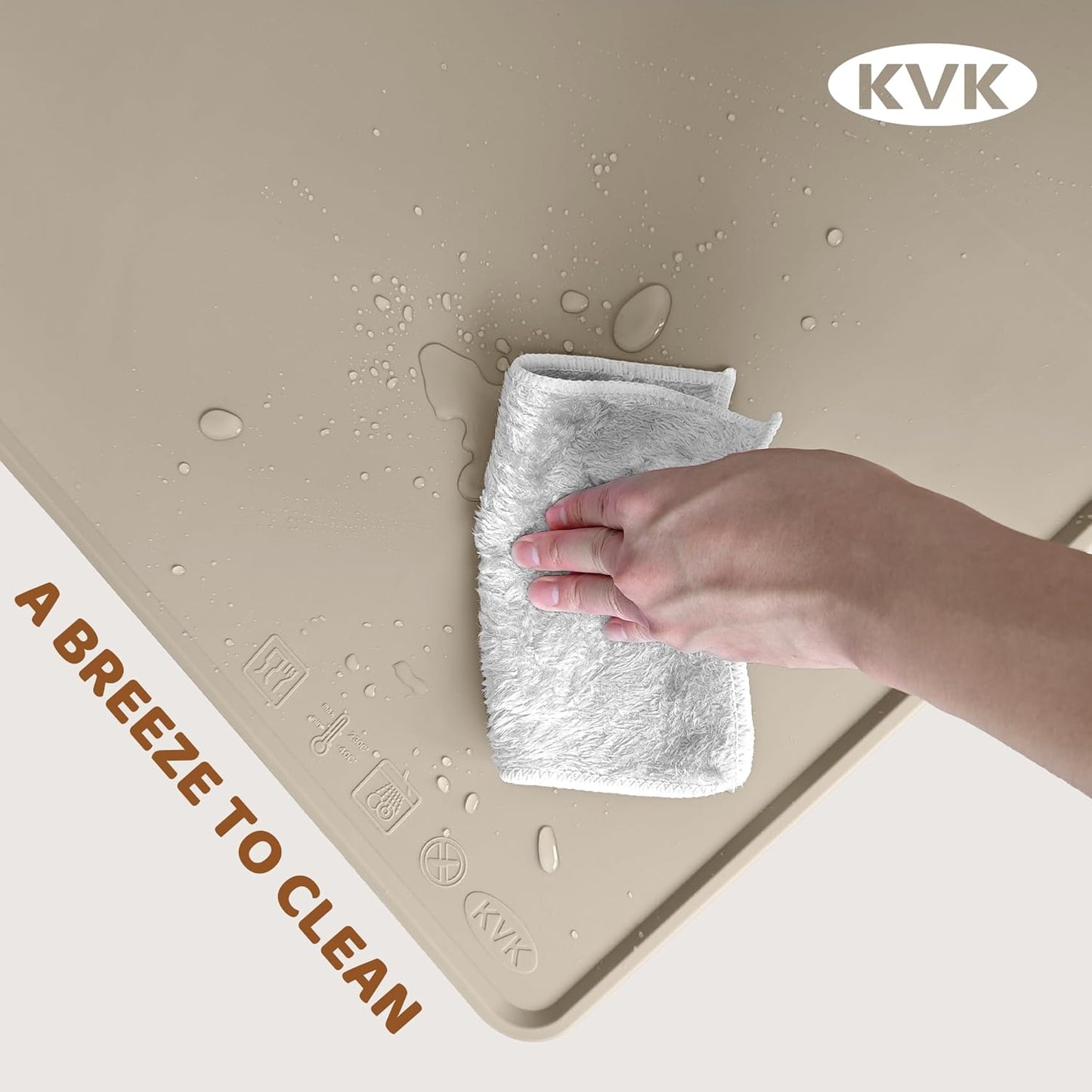 KVK Dog Food Mat, 39.4×29.5in Extra Large Silicone Pet Feeding Mat - Waterproof, Non - Slip, Chew - Resistant for Food & Water, Protect Floors (Cream) - Pet Explorer