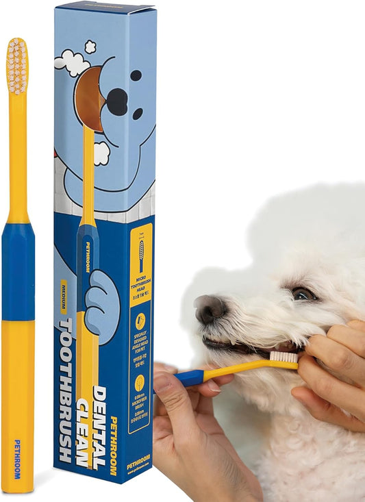PETHROOM] Pet Toothbrush | Dogs and Cats Teeth Brushing Cleaning Tooth Care | Soft Bristle Cleaning Toothbrush for Dog Puppy Cat, Removing Old Plaque and Tartar (Medium) - Pet Explorer