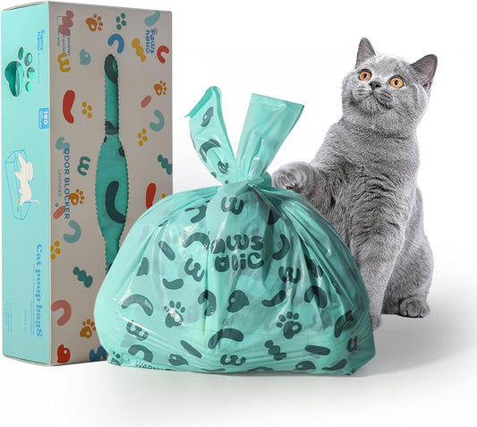 Cat Litter Bags and Dog Poop Bags with Handle, 180 Counts, Cornstarch Based Extra-Thick&100% Leak Proof,Pet Waste Bag for Kitty and Doggie (Lavender Scented) - Pet Explorer