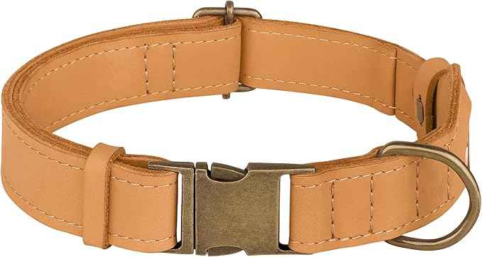 AirTag Dog Collar - Genuine Leather Dog Collar with Apple AirTag Holder and Metal Buckle - Smart GPS Tracking Pet Collars (Light Brown, S, 12"-15" Neck Fit)