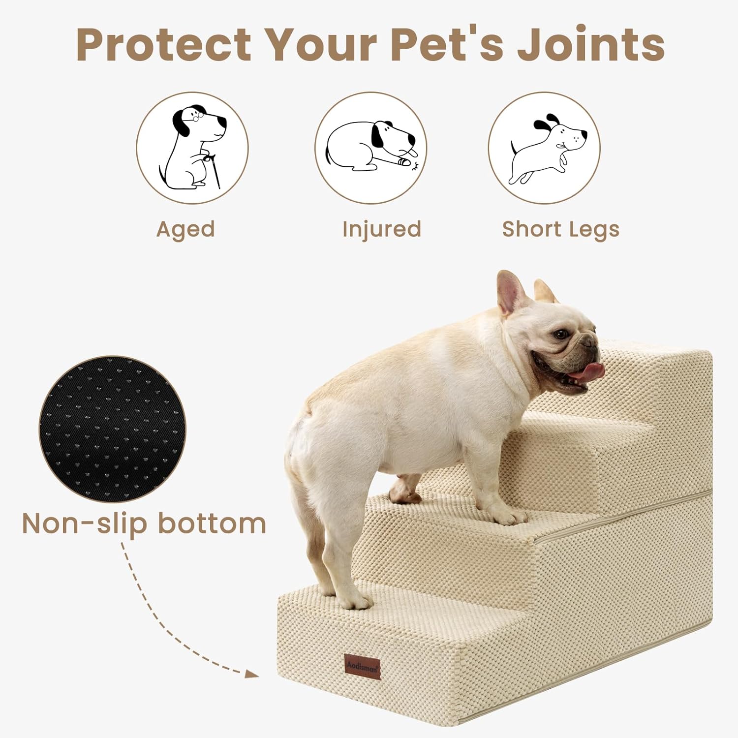 Dog Stairs for Bed 18.5" H, 4-Step Dog Steps for Small Dogs and Cats, Indoor Non-Slip Balanced Pet Stairs are Suitable for Puppy, Older Cat,Beige - Pet Explorer