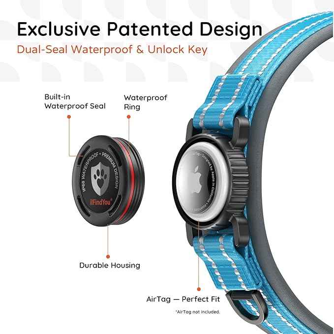 Upgraded AirTag Dog Collar with Holder, Waterproof Reflective Air Tag Dog Collar with Widened Comfortable Padding & Ultra-Durable Metal Buckle, Adjustable for Large Dogs (L, Blue)