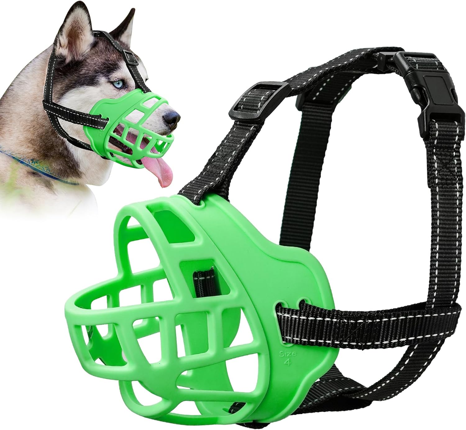 Dog Muzzle for Large Dogs, Breathable Basket Muzzles for Small, Medium and X-Large Aggressive Dog, Allows Panting Drinking, Suitable for Grooming Trimming Training (5, Luminous Green) - Pet Explorer
