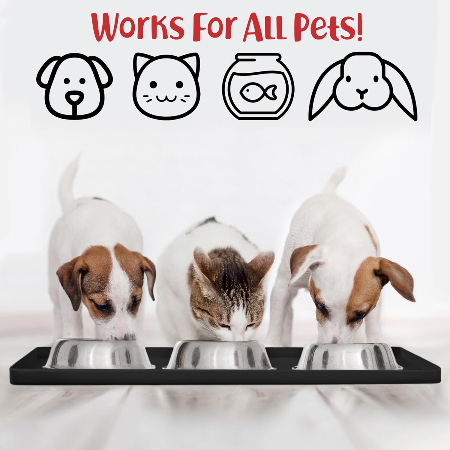 DogBuddy Dog Food Mat – Waterproof Dog Bowl Mat for Food and Water, Silicone Pet Feeding Mats for Floors, Non-Slip Placemat with High Edges for Dogs Bowls, Puppy Essentials (M: 21” x 14”, Black) - Pet Explorer