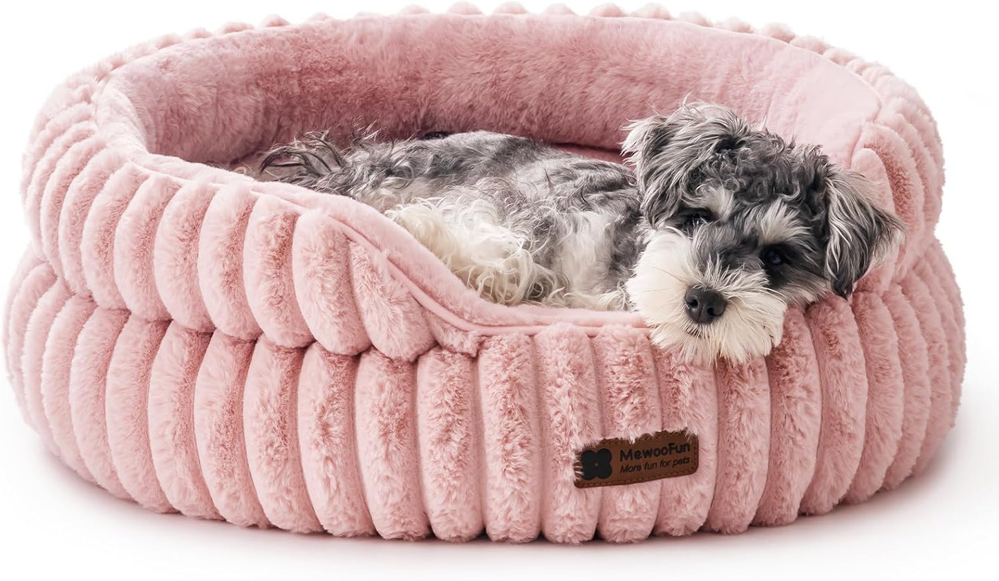 MEWOOFUN Washable Small Dog Bed, Cat Beds for Indoor Cats with Anti-Slip Bottom, Round Pet Bed for Puppy and Kitten (Pink, 24"x24"x9") - Pet Explorer